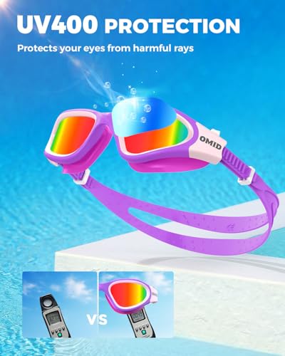 OMID Kids Swim Goggles - A2 Purple Frame Red Lens for Ages 6-14