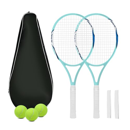 Blue and White Tennis Racket Set for Adults - 27 Inch, 2 Pack with Balls, Bag & Grip Tape — Beginner Friendly