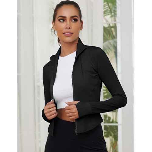 Gihuo Women's Athletic Full Zip Lightweight Workout Jacket with Thumb Holes