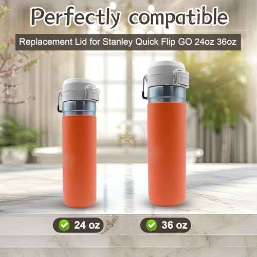 Replacement Lid for Stanley Quick Flip GO, Top Cover Compatible with Stanley Cup 24oz 36oz, One Button Water Bottle Cap for Stanley Quick Flip GO, Leakproof, BPA-Free (Gray)