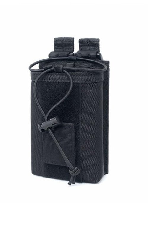 Radio Holder, Nylon Molle Radio Pouch Case with Adjustable Drawstring and Detachable Patch, Duty Belt Accessories for Two Ways Walkie Talkies, Suitable for Camping, Hiking, Tactical Sports, Black