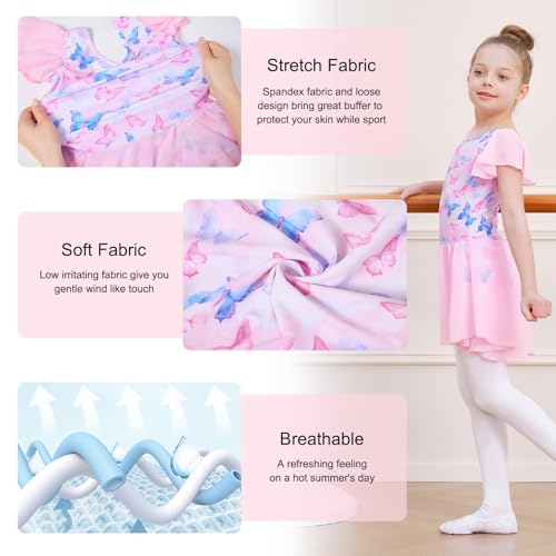 DIPUG Girls Ballet Leotard with Butterfly Design - Pink, Yarn Sleeve, 6-8 Years