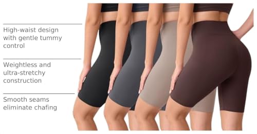 High Waisted 8 Inch Biker Shorts for Women 4 Pack XX-Large Black & Neutral Tones