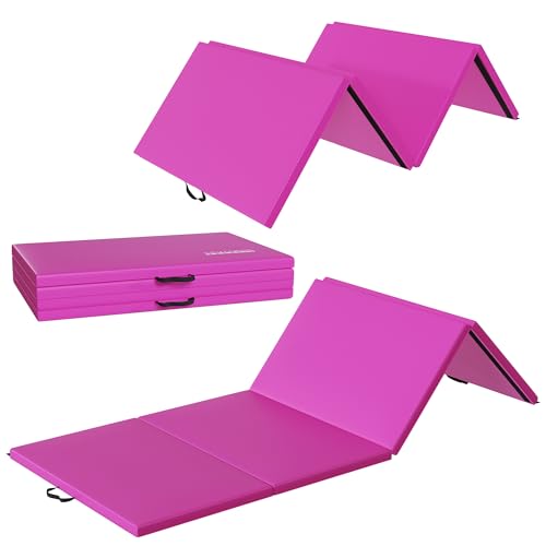 Fitvids Folding Exercise Gymnastics Mat 10'x4'x2" Gym Workout Mat with Carrying Handles High-Density Anti-Tear Portable Aerobics Mats for Home Gym? Tumbling MMA Core Training, Multiple Colors