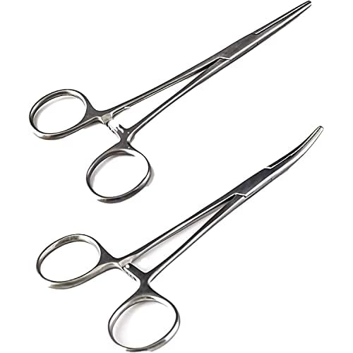 SURGICAL ONLINE Versatile Angling Tools with 2pc 5 Inch Fishing Forceps Set - Stainless Steel, Curved & Straight Hemostats, Serrated Jaws, Locking Mechanism, and Lightweight Design