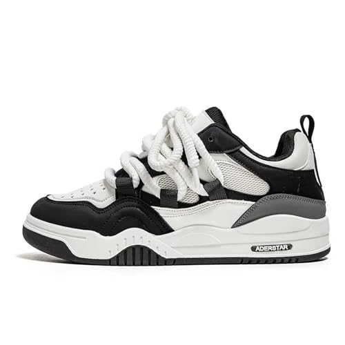 Men's Breathable Mesh Skateboard Sneakers - Black White, Summer & Autumn