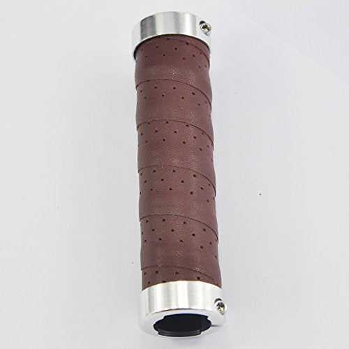 Coffee Bike Grips Leather Double Lock-On Handlebar Fit 22.2mm for Mountain & Road Bikes
