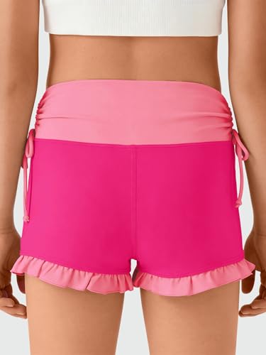 Girls High Waisted Ruffle Yoga Shorts - Athletic Biker Dance Workout
