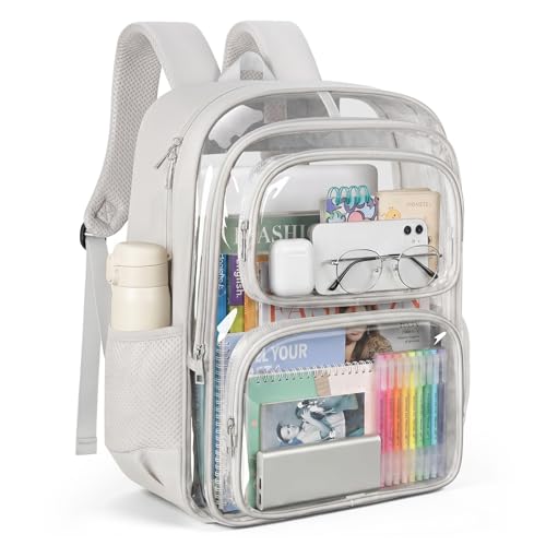 Large Grey Clear Backpack with Thickened Shoulder Straps for School & Travel