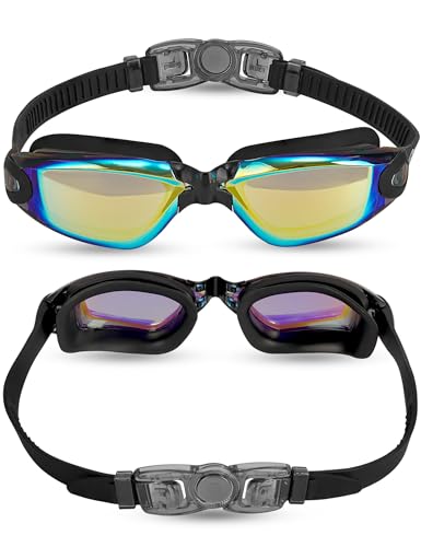 Kids Swimming Goggles 2 Pack - Toddler & Youth Anti-Fog Pool Goggles, Medium Age 9-14, Black Aqua & Blue Aqua Variation
