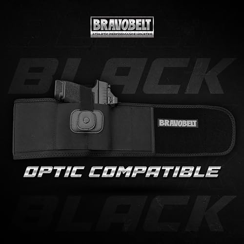 BRAVOBELT Belly Band Holster - Athletic Flex FIT for Running, Jogging, Hiking - G17-43 S&W M&P 40 Shield Bodyguard Kimber (Up to 44" Belly, Black)