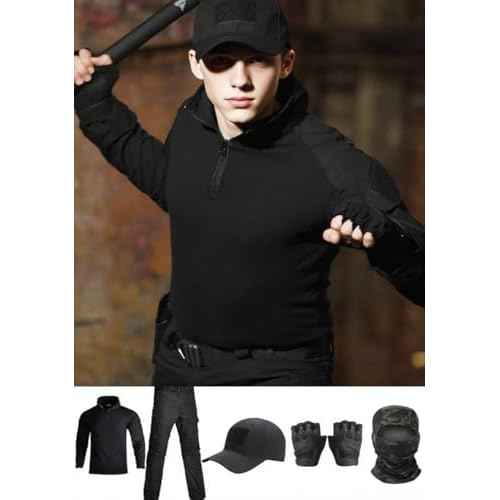 Tactical Uniform,Combat Pants and Shirt,Cap Balaclava Gloves Set,Camo Camouflage Suits, Men's Military Airsoft Gear