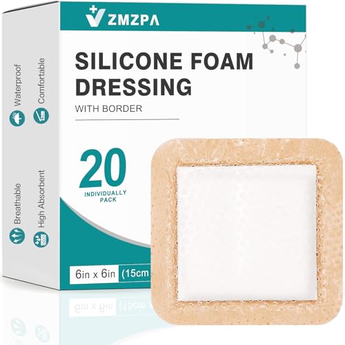 6''x6'' Silicone Foam Wound Dressings 20 Pack - Gentle Border, Waterproof, Absorbent, Self-Adhesive Pressure Sore Pads