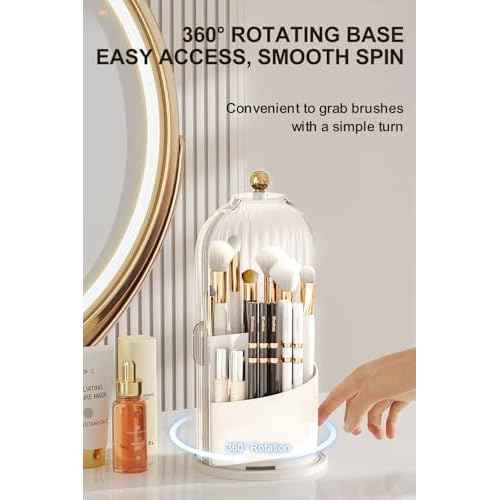 Makeup Brush Holder with Lid 360¡Æ Rotating, Clear Dustproof & Waterproof Make Up Brush Holder Organizer, Transparent Makeup Brush Organize, Green