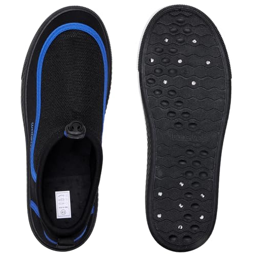 Water Shoes for Men and Women - Quick-Dry Aqua Sneakers with Drainage Holes - Lightweight Non-Slip Outdoor Water Sports - 11.5 Women / 9.5 Men Black Blue