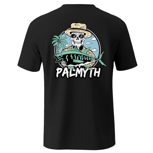 Palmyth Men's Short Sleeve Fishing Shirt UPF 50+ Quick Dry T-Shirt Black Skull Large