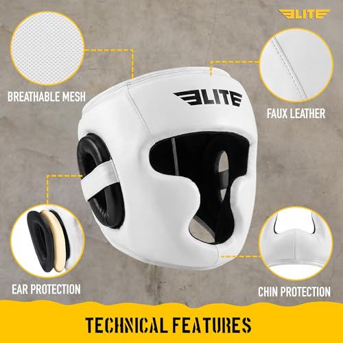 Elite Sports Boxing Headgear Men White Adjustable Sparring MMA Kickboxing Muay Thai Helmet