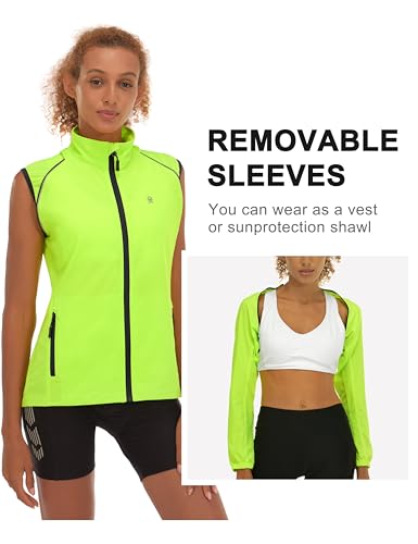 Women's Packable Rain Cycling Jacket with Removable Sleeves - Fluorescent Yellow, Medium