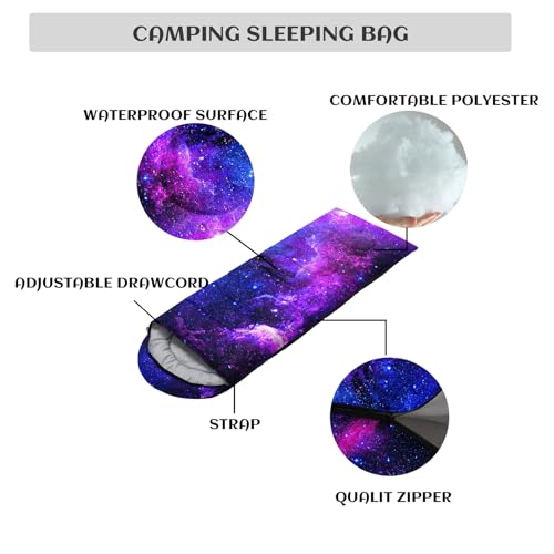 Lightweight Waterproof 3-Season Sleeping Bag for Adults Kids - Purple Starry Sky
