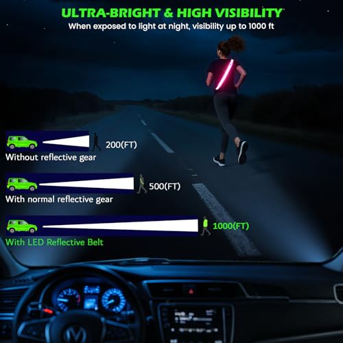Pink Reflective Sash for Night Walking Safety LED Belt for Men Women