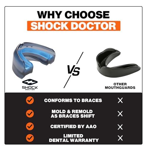 Shock Doctor Black Football Mouth Guard for Braces - Upper & Lower, Ultra Double Protection, Comfortable Fit