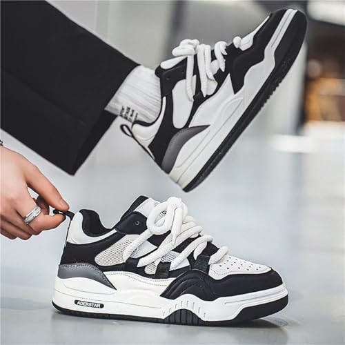 Men's Breathable Mesh Skateboard Sneakers - Black White, Summer & Autumn