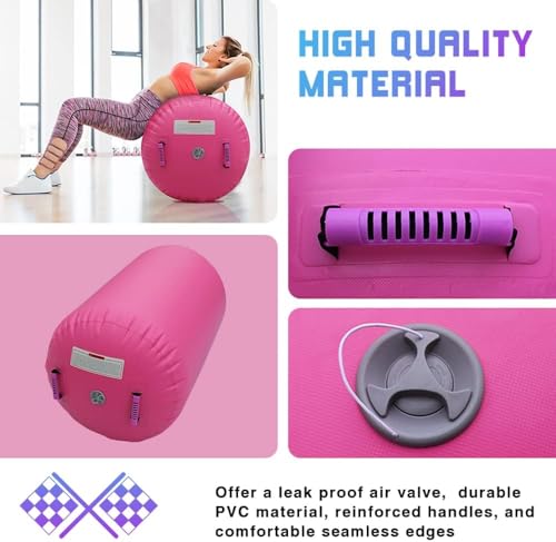 Pink Gymnastics Air Barrel with Pump - Inflatable Tumbling Roller for Backhandspring Training and Cheerleading