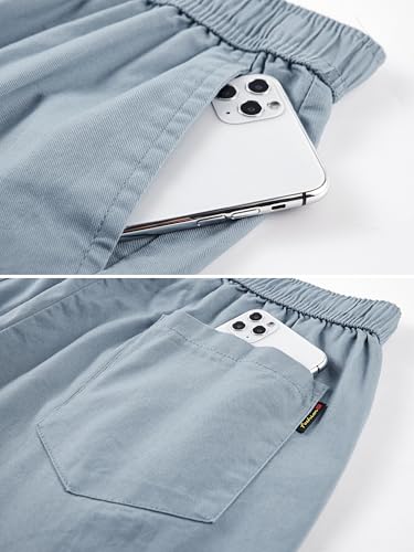 Women's Cargo Shorts 12-14 Light Blue Cotton Elastic Waist Drawstring Loose Fit Outdoor Multi-Pockets