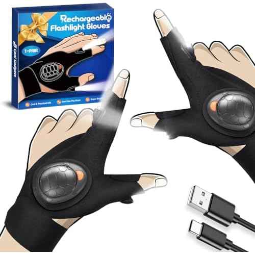 PARIGO Christmas Stocking Stuffers Gifts for Men - Rechargeable LED Flashlight Gloves with Lights Waterproof Gadgets for Fishing Camping Repairing Cool Tools Gifts for Dad Boyfriend Him Husband