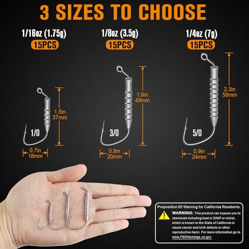 Hover Rig Swimbait Jig Heads 15pcs Set - 1/4oz, Size 5/0, Version2
