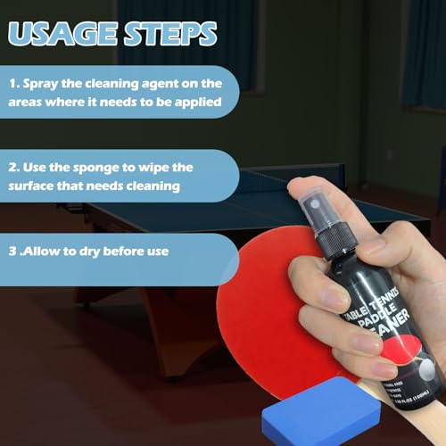 Table Tennis Racket Cleaner Spray & Sponge Kit - Removes Residue & Boosts Spin