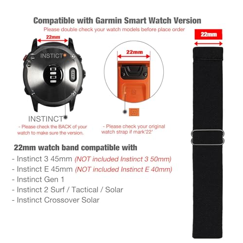 Elastic Watch Bands for Garmin Instinct 3 45mm and Solar - Black + Green