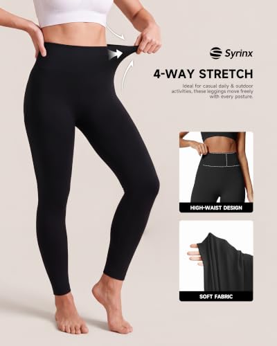 Syrinx 7 Pack High Waisted Tummy Control Leggings for Women - Black + Small-Medium
