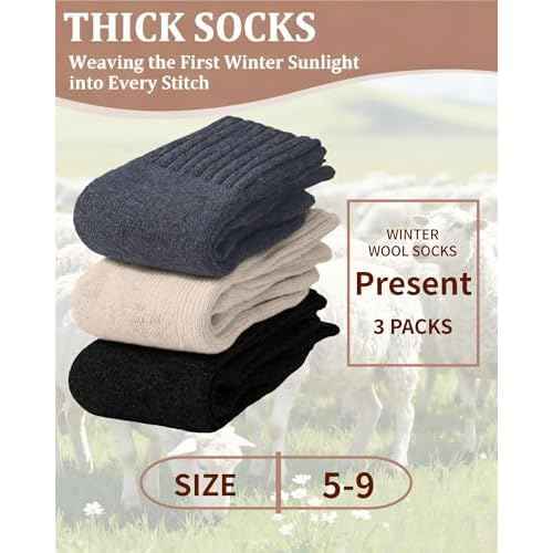 Loritta Womens Wool Socks Warm Winter Thick Thermal Hiking Casual Crew Work Boot Socks
