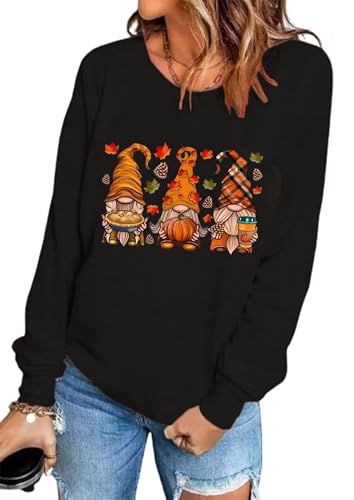 Women's Fall Leopard Plaid Dot Pumpkin Sweatshirt Small Black Casual Long Sleeve Top