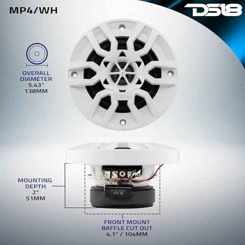 DS18 MP4/WH White Marine Speaker - 4", 2-Way, 150W Max, 100% UV Stable, IPX5 Marine, 4 Ohms - for All Elements, UTV, ATV & Jeeps (2 Speakers)
