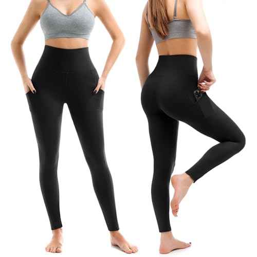 2 Pack Leggings with Pockets for Women, High Waisted Soft Leggings for Yoga Gym