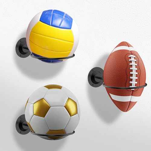Basketball & Sports Ball Holder - Wall Mount Display Storage for Basketball, Soccer, Volleyball, Football, Rugby