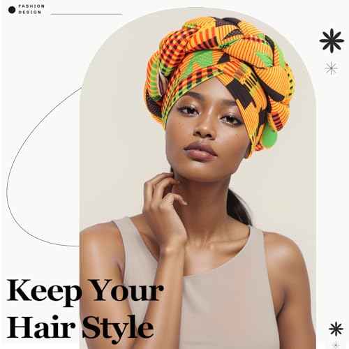XEPST African Turban Head Wraps Big Braid Cross Turban Hat for Women, Printed Head Wrap Pre-Tied Stretchy Soft Fashion Headwear for Women, Yellow