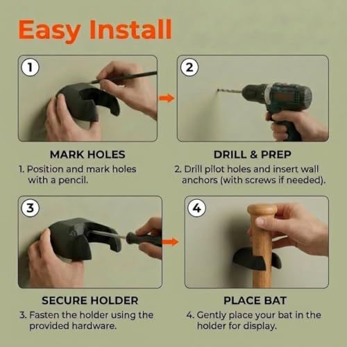 Wall Mount Baseball Bat Holder Vertical Display Rack for Softball & Collectibles