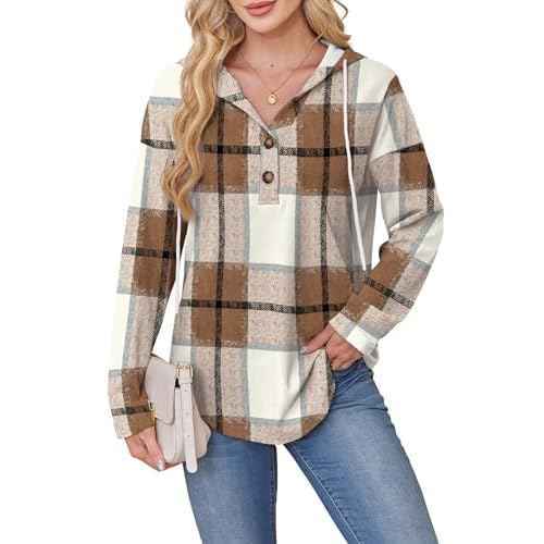 RUMIA Womens Tops V Neck Button Sweatshirt for Women Pullover Long Sleeve Shirts Fall Outfits 2025 Loose Fit S-3XL