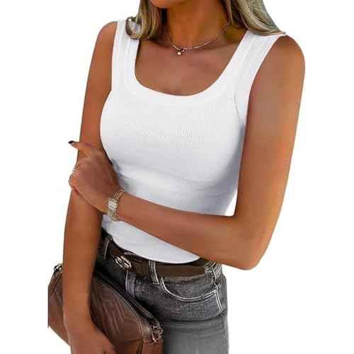 SVALIY Summer Womens Tank Tops 2024 Square Neck Fitted Sleeveless Shirts for Women Ribbed Basic Top