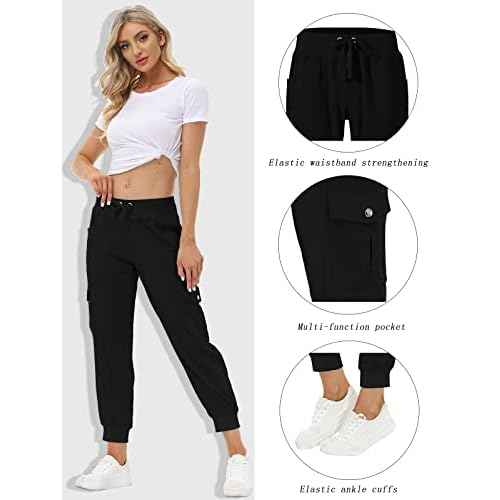 MoFiz Women's Lightweight Hiking Cargo Pants Outdoor Quick Dry Casual Travel Sweatpants Joggers Elastic Waist Button Pockets