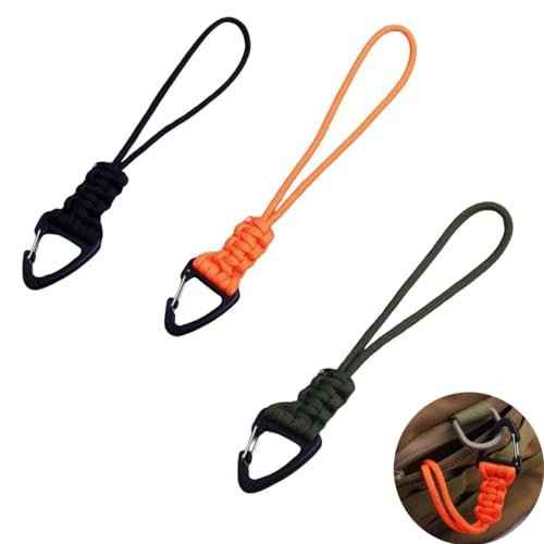 3 Pack Paracord Keychain Lanyard Triangle Buckle Lock Clip Hook Strap Clasp Parachute Rope Hanging Carabiner for Outdoor Survival Tactical Camping Backpack Fishing