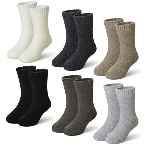 Kids Merino Wool Thermal Socks 6 Pairs - Solid Color, 8-12 Years