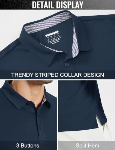 Men's Long Sleeve Polo Shirt Performance Quick Dry Golf Shirt Large Navy