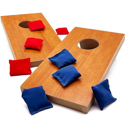 Mini Kids Portable Cornhole Set - 2 Boards & 8 Bags for Parties & Sleepovers