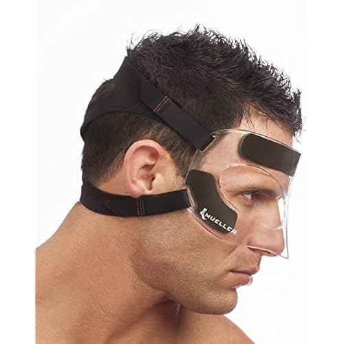MUELLER Sports Medicine Face Mask for Men & Women, Adjustable Clear Face Guard, Nose & Cheek Protection for Basketball & Cosmetic Procedures, Shatterproof with Foam Padding, One Size