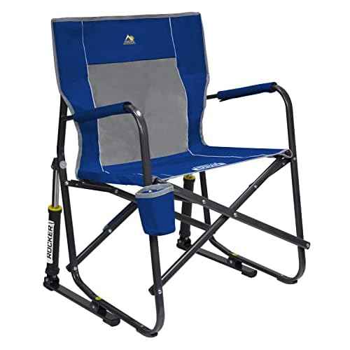 GCI OUTDOOR Freestyle Rocker Camping Chair | Portable Folding Rocking Chair with Solid, Durable Armrests, Drink Holder & Comfortable Backrest ? Royal Blue