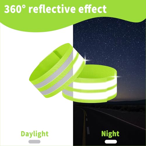 VVS 4 Pack of High Visibility Reflective Bands Wristbands for Cycling Running Arm Wrist Ankle Bands Leg Straps and as Bike Pants Cuff Clip